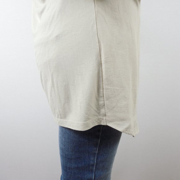 CHICO'S Top M Sz 1 Beige/Tan Knit Tunic Blouse Chiffon Overlay Relaxed Fit - Picture 7 of 11